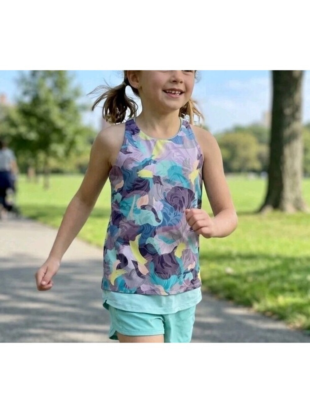 Athleta Girl Tank Top Girls 12 Multicolor Geometric High Neck Gym Workout